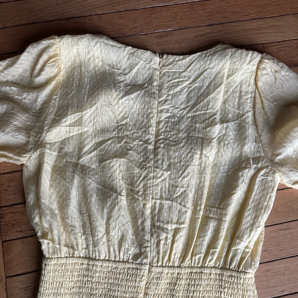 LOST + WANDER Yellow Mini Smock Dress With Ruffled Hem - Picture 3 of 9